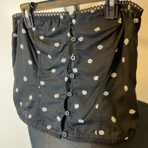 18. Motel Rocks Black Bandeau Crop Top with White Floral Pattern Size XS